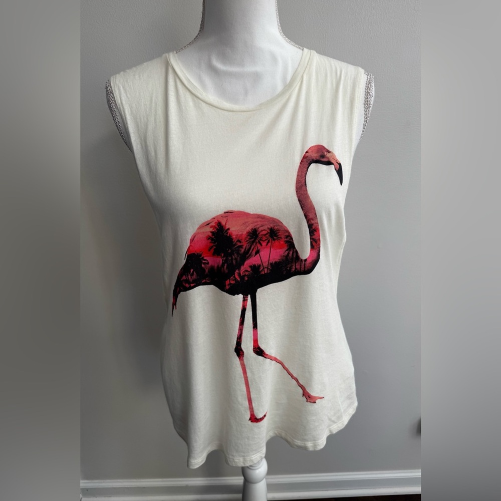 Forever 21 Flamingo Graphic Tank Top - Cream